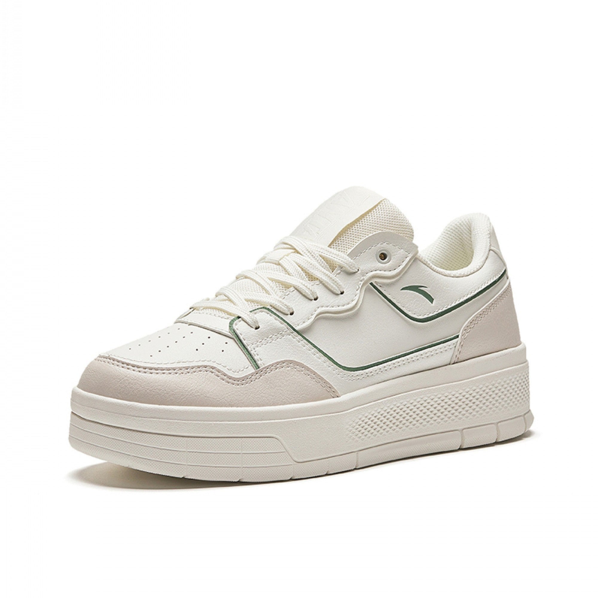 White sneaker with a brand logo on a white background