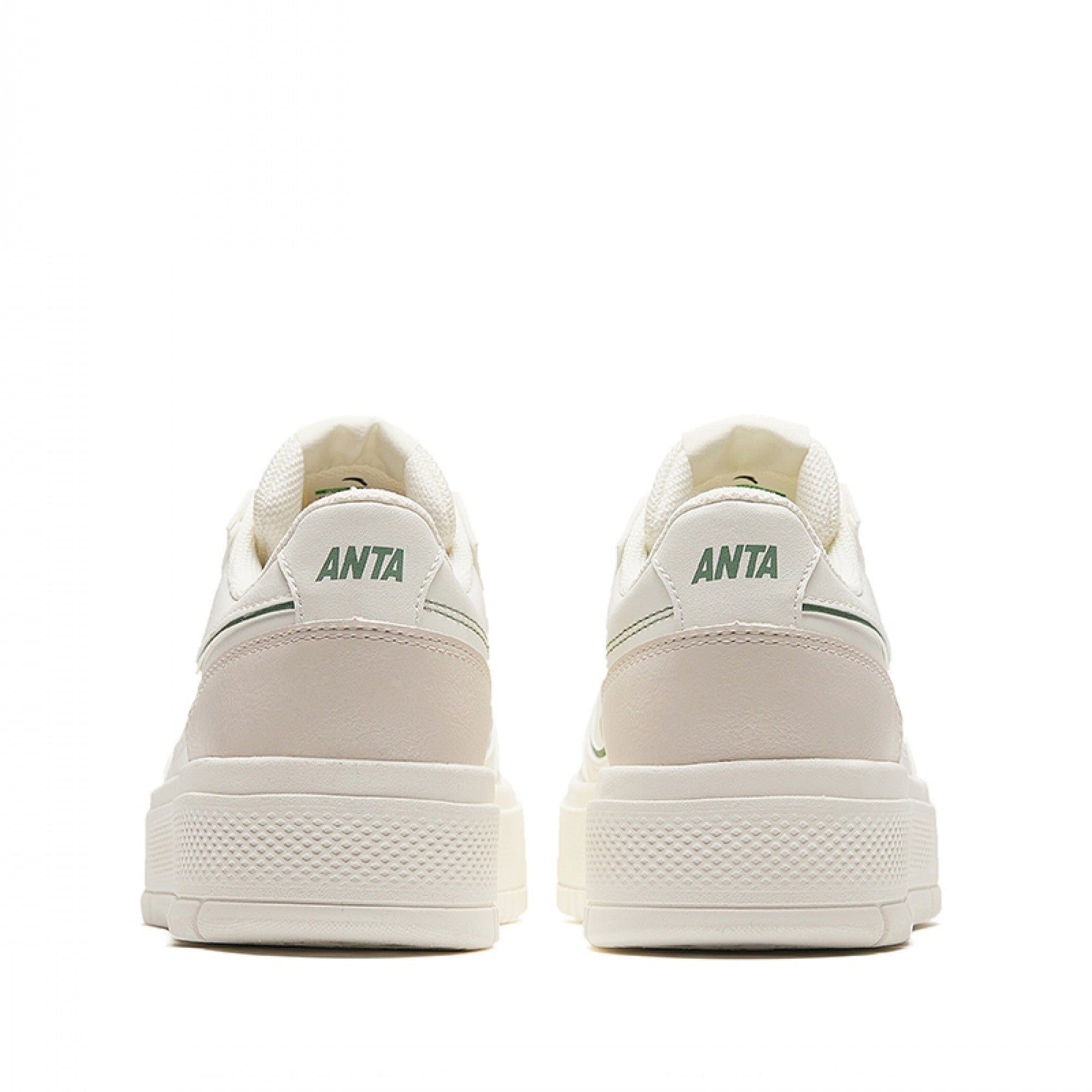 Pair of beige sneakers with 'ANTA' branding on a white background